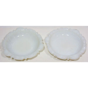 Ashtray Milk Glass 5.5" Anchor Hocking Thumbprint 2 Ashtrays Mid Century Dishes